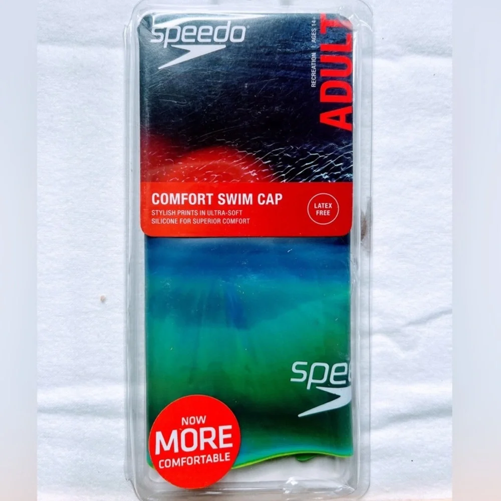 Speedo Adult Printed Swim Cap-‎ Navy/Green Ages 14+